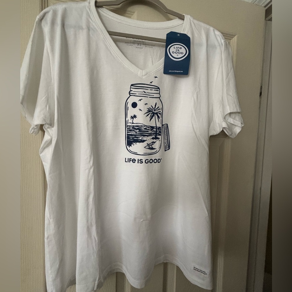 Life Is Good white Graphic T-Shirt with Blue Design
